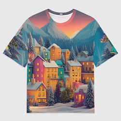 Футболка оверсайз женская Новогодний город в горах, цвет: 3D-принт