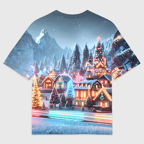Женская футболка оверсайз Городок в новогодних огоньках / 3D-принт – фото 2