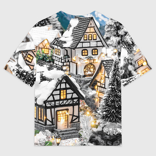 Женская футболка оверсайз Объемные новогодние дома / 3D-принт – фото 2