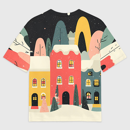 Женская футболка оверсайз Разноцветные новогодние дома / 3D-принт – фото 2