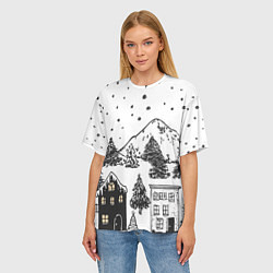 Футболка оверсайз женская Заснеженный черно-белый город, цвет: 3D-принт — фото 2