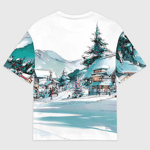 Женская футболка оверсайз Дома и елки - Новый год / 3D-принт – фото 2