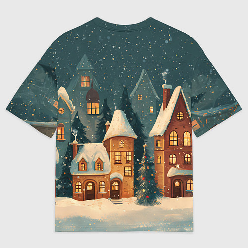 Женская футболка оверсайз Сказочный Новогодний городок / 3D-принт – фото 2