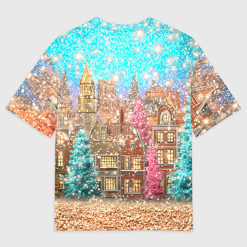 Женская футболка оверсайз Новогодний город в блестках / 3D-принт – фото 2