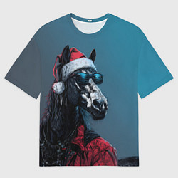 Женская футболка оверсайз Лошадь в новогоднем стиле