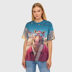 Футболка оверсайз женская Удивленная лошадь в очках, цвет: 3D-принт — фото 2