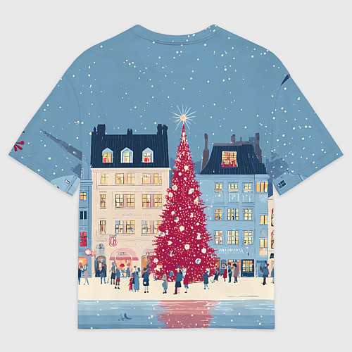 Женская футболка оверсайз Новогоднее гуляние у красной елки / 3D-принт – фото 2