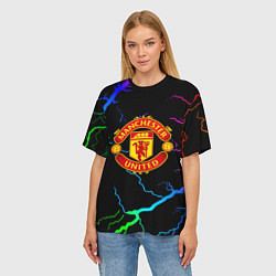 Футболка оверсайз женская Манчестер Юнайтед неоновые молнии, цвет: 3D-принт — фото 2