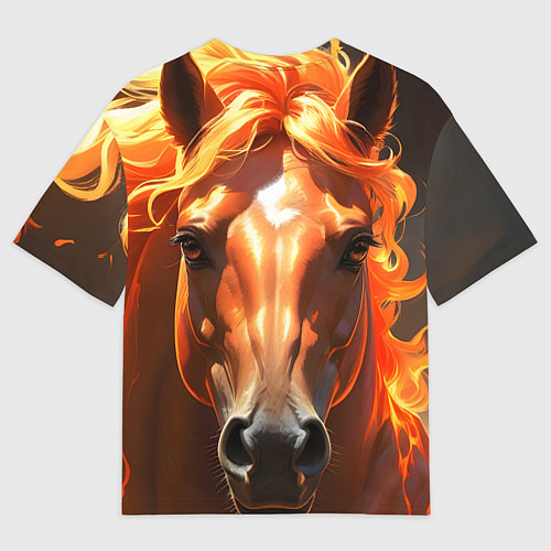 Женская футболка оверсайз Портрет огненной лошади / 3D-принт – фото 2