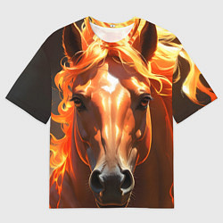 Футболка оверсайз женская Портрет огненной лошади, цвет: 3D-принт