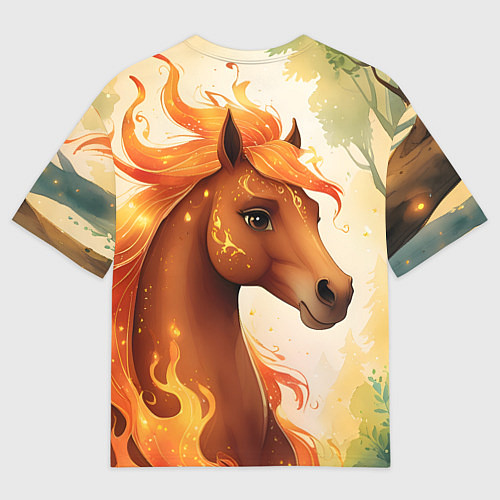 Женская футболка оверсайз Милая огненная лошадь / 3D-принт – фото 2