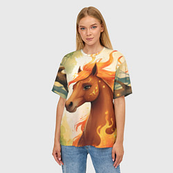Футболка оверсайз женская Милая огненная лошадь, цвет: 3D-принт — фото 2