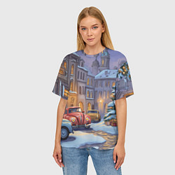 Футболка оверсайз женская Новогодний снежный двор, цвет: 3D-принт — фото 2