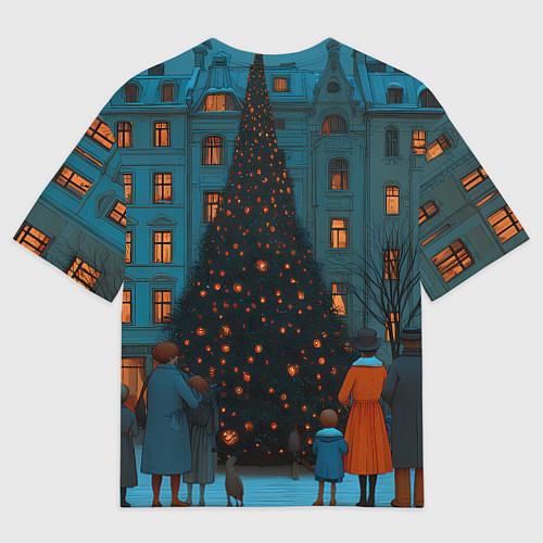 Женская футболка оверсайз Люди встречают новый год во дворе / 3D-принт – фото 2