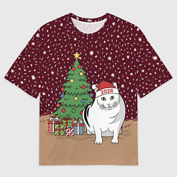 Женская футболка оверсайз Кот Бендер и ёлка