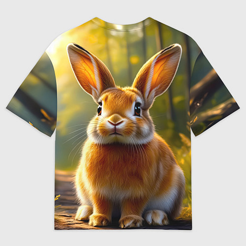 Женская футболка оверсайз Зайчик в лесу / 3D-принт – фото 2