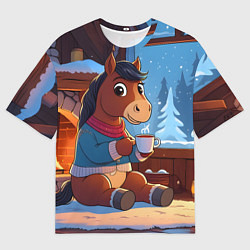 Футболка оверсайз женская Лошадка у камина, цвет: 3D-принт