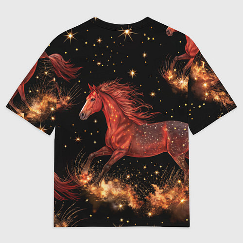 Женская футболка оверсайз Огненные лошади - паттерн / 3D-принт – фото 2