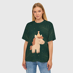 Футболка оверсайз женская Милая лошадка с колпаком, цвет: 3D-принт — фото 2