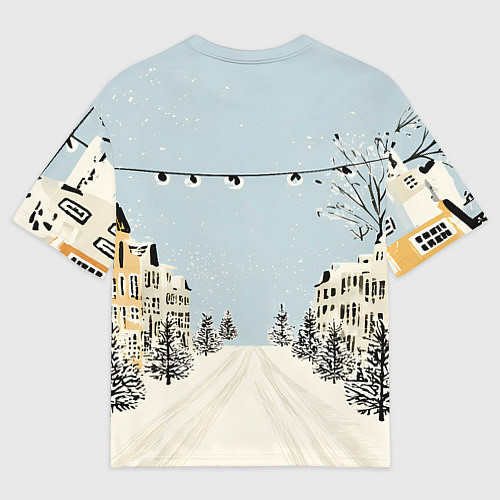 Женская футболка оверсайз Милая новогодняя лошадка с шарфом / 3D-принт – фото 2