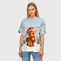 Футболка оверсайз женская Милая новогодняя лошадка с шарфом, цвет: 3D-принт — фото 2