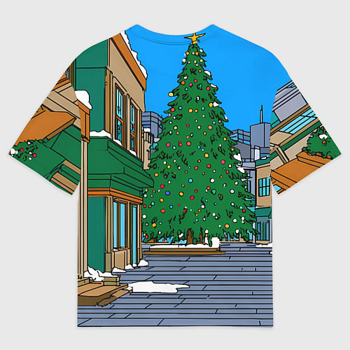 Женская футболка оверсайз Новогодняя лошадка и елка / 3D-принт – фото 2