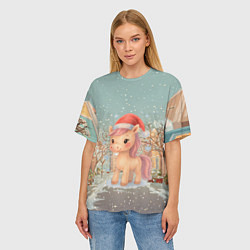 Футболка оверсайз женская Маленькая новогодняя милая лошадка, цвет: 3D-принт — фото 2