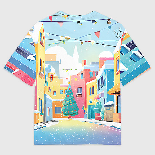 Женская футболка оверсайз Лошадка с новогоднем венком / 3D-принт – фото 2