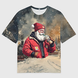 Женская футболка оверсайз Санта с капучино