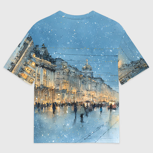Женская футболка оверсайз Снежный вечер Санкт-Петербурга / 3D-принт – фото 2