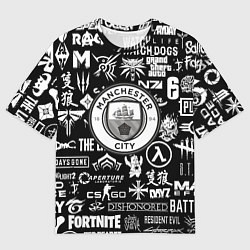 Женская футболка оверсайз Манчестер сити логотипы игр