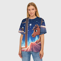 Футболка оверсайз женская Лошадка зимней звездной ночью, цвет: 3D-принт — фото 2