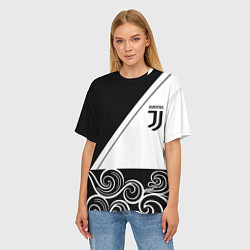 Футболка оверсайз женская Ювентус геометрия полосы текстура, цвет: 3D-принт — фото 2