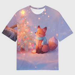 Женская футболка оверсайз Лисичка Новый год