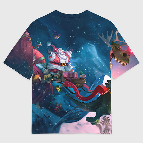 Женская футболка оверсайз Санта с динозавром / 3D-принт – фото 2