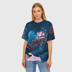 Футболка оверсайз женская Санта с динозавром, цвет: 3D-принт — фото 2