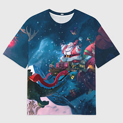 Женская футболка оверсайз Санта с динозавром