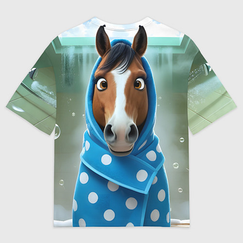 Женская футболка оверсайз Конь в полотенце / 3D-принт – фото 2