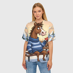 Футболка оверсайз женская Конь на лавочке, цвет: 3D-принт — фото 2