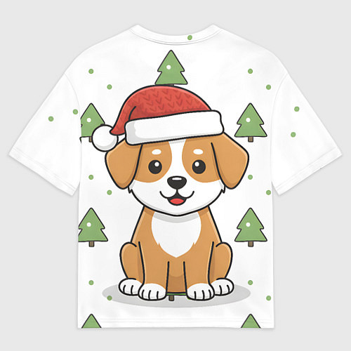 Женская футболка оверсайз Новогодняя собачка в шапочке / 3D-принт – фото 2