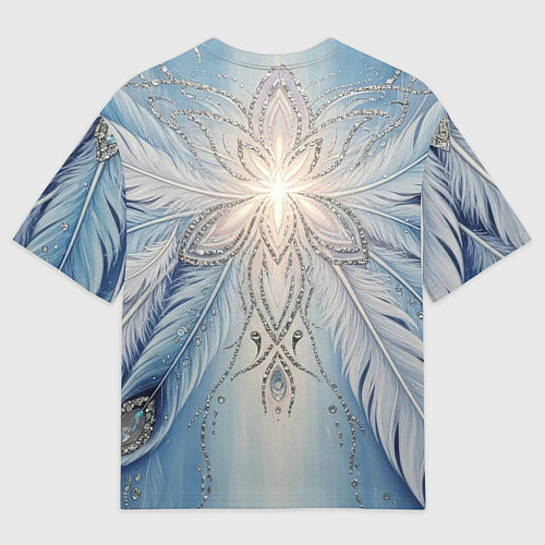 Женская футболка оверсайз Ледяной перьевой орнамент со светом / 3D-принт – фото 2