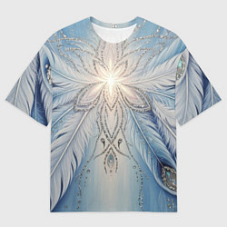 Футболка оверсайз женская Ледяной перьевой орнамент со светом, цвет: 3D-принт