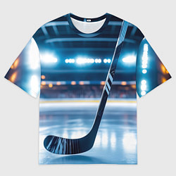 Женская футболка оверсайз Хоккейная клюшка на льду арены