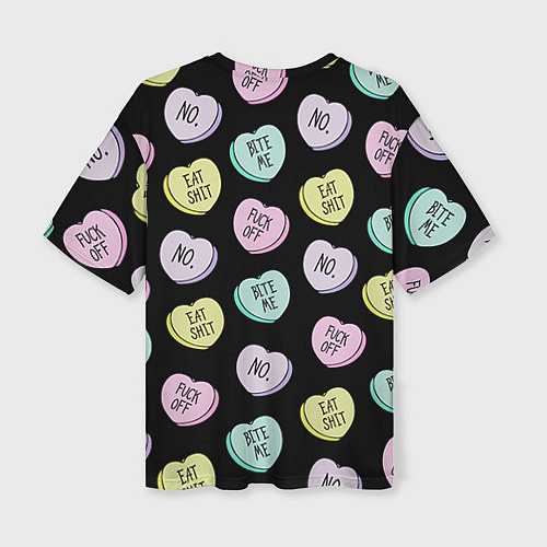 Женская футболка оверсайз Сердца с надписями / 3D-принт – фото 2