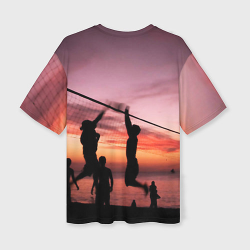 Женская футболка оверсайз Пляжный волейбол на закате / 3D-принт – фото 2