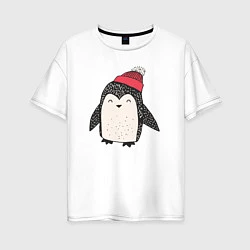 Футболка оверсайз женская Зимний пингвин-мальчик, цвет: белый