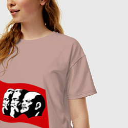 Футболка оверсайз женская Маркс, Энгельс, Ленин, цвет: пыльно-розовый — фото 2