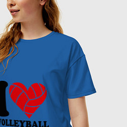 Футболка оверсайз женская I love volleyball - Я люблю волейбол цвета синий — фото 2