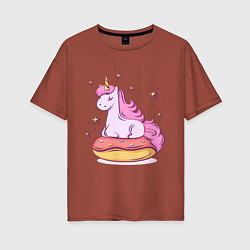 Женская футболка оверсайз Единорог на пончике