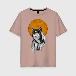 Женская футболка оверсайз Волк под луной